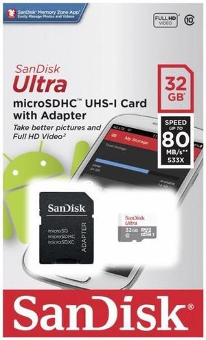 Tarjeta SanDisk Ultra microSDHC UHS-I de 80 MB/s + adaptador