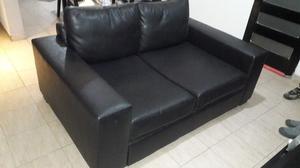 Sillón De 2 Cuerpos, Ecocuero Negro Y Madera