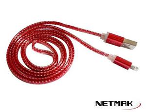 Cable usb lightning Iphone Rojo 8 pines 1 mts.