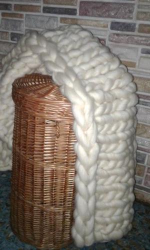 Manta-Pie de cama tejido XXL en vellon de lana de Oveja