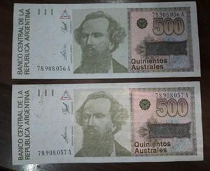 Dos billetes de 500 Australes