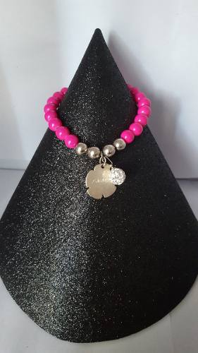 Pulsera Amor Fantasía Cuentas Color Rosa