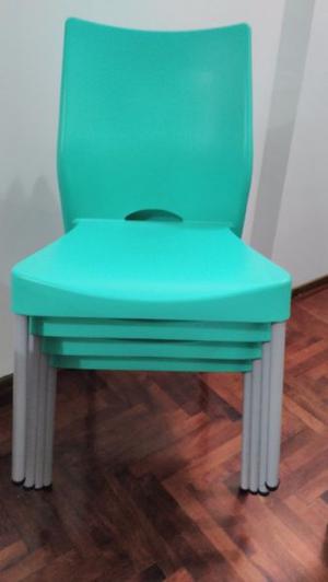 Vendo 4 sillas Malba apilables color verde aqua