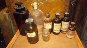 Antiguos frascos de farmacia color ambar 23cm el grande