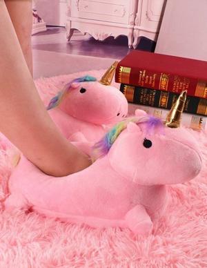 Pantuflas de unicornio rosa de mujer