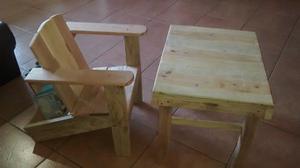 Mesa y Silla de madera para niños