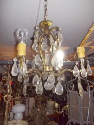 antigua araña francesa 5 luces con caireles de cristal para
