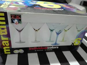 Juego de 6 copas vidrio color para Martinis