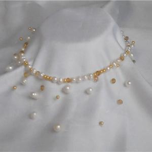 Collar Novias Perlas Naturales, Fantasia Y Cristal - Dorados