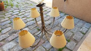 Araña de hierro patinado, para 6 lámparas, con tulipas.