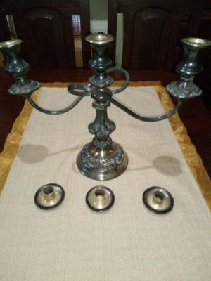 Candelabro antiguo inglés "Sheffield" plateado de 3 brazos