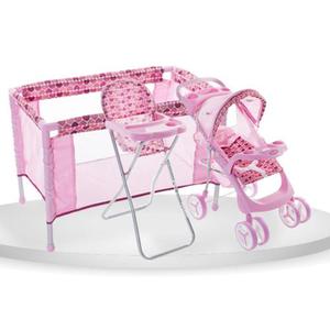 Set De Cochecito Cuna Y Silla De Comer Muñecas Kiddy Oferta