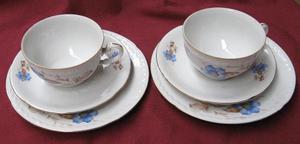 2 Tríos tazas para té, de porcelana MZ Checoeslovaquia.