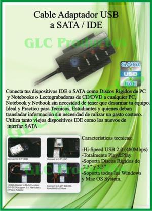 Cable Adatpador Usb A Sata Ide Con Luz Y Fuente