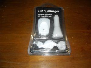 Cargador 3 en 1 Iphone 4, 3g y 3Gs