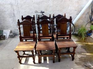 6 sillas de algarrobo torneadas