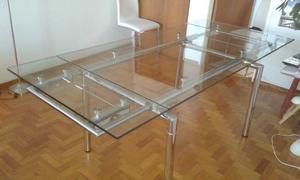 Mesa con patas cromadas de vidrio extensible