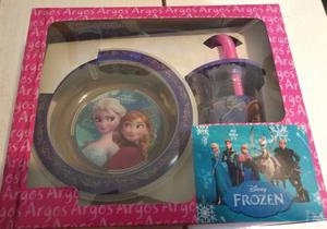 Plato y vaso con bombilla de Frozen en caja