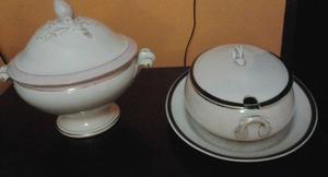 Soperas inglesas de porcelana con su sello Solian Ware Soho