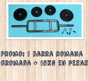 PROMO 1: 1 Barra Romana c/topes + 15kg en discos