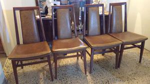 4 sillas en madera de cedro tapizadas