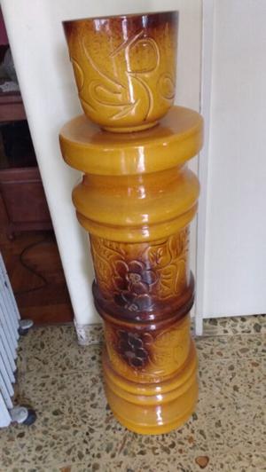 Antiguo Porta maceta pedestal de cerámica esmaltada