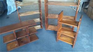 4 repisas de madera maciza con estantes barnizadas colgantes