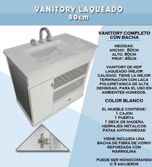 Vanitory Maral Con Deck 80 Cm Laqueado + Bacha 80cm Cajon