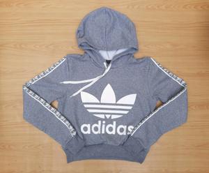 Buzo pupera adidas banda lateral gris oscuro