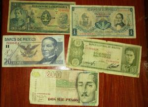 billetes Colombia 3, México y Bolivia buen estado