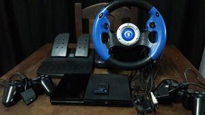 Play 2 + dos joystick + volante con pedalera
