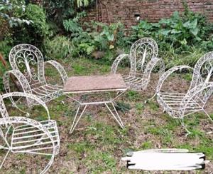 Juego de jardin antiguo 4 sillones y mesa