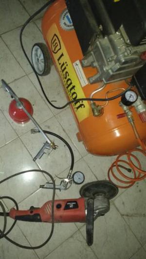 Compresor de aire 50 litros 2.5 HP + kit + lustralijadora