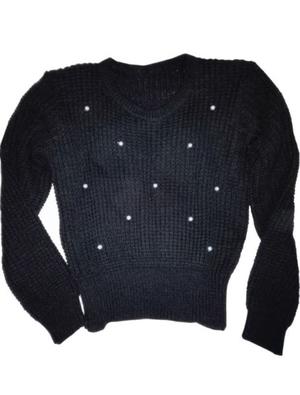 Sweater de mujer lana negro con perlas