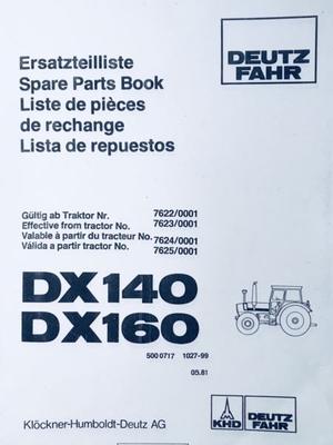 Manual de repuestos tractor Deutz Dx160 Dx140