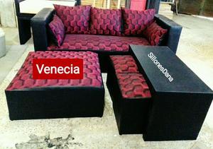 sofá venecia 3cp combinado eco cuero-tela chenille