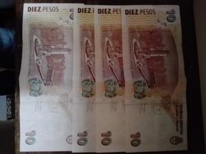 Billetes de 10 Pesos serie Ñ,correlativos x 4