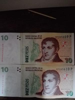 billetes 10 pesos serie P correlativos x 2