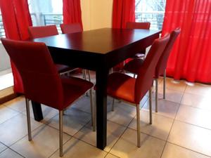 Mesa madera negra con 6 sillas bresias rojas