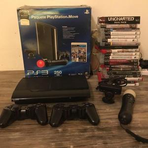 PlayStation 3 Slim 250 GB Kit Move mas de 30 juegos
