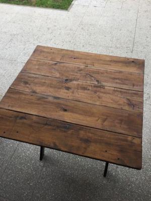 mesa rustica madera con base metalica 75 x 78 cm