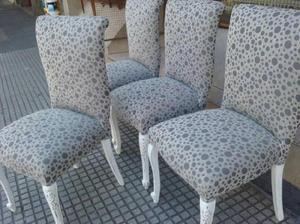 vendo 4 elegantes sillas con tapizado nuevo y decapadas
