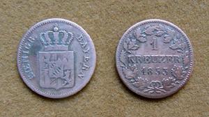 Moneda de 1 kreuzer de plata, Baviera, Alemania 1853
