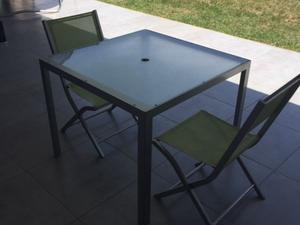 mesa aluminio y vidrio