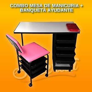 Combo Mesa Manicura Melamina Banqueta Ayudante - Oferta!!