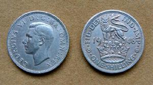 Moneda de 1 chelín Gran Bretaña 1948