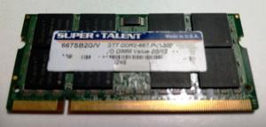 Memoria RAM SODIMM 2 GB DDR Mhz SUPER TALENT T667SB2G/V