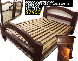 Juego de Dormitorio - Cama 2 plazas Mesa Luz espejos