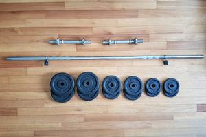 Kit Barra + Mancuernas + 35kg de discos de fundición