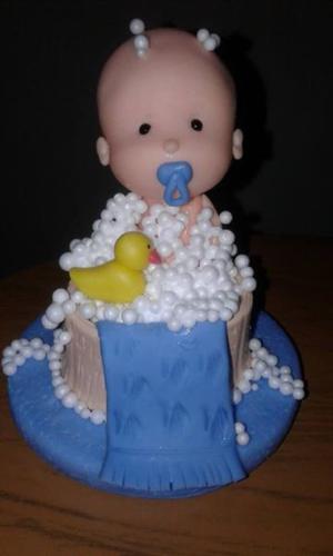 adorno para torta bebe celeste en bañera